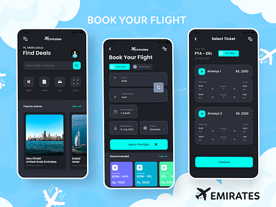 EMIRATES | Flight Booking App | 2022 | Flight Ticket App air air booking airlinesapp animation appui bookingapp branding casestudy design emirates app graphic design illustration ios logo motion graphics onlineapp ui ux vector