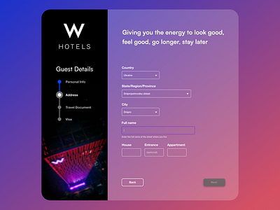 Form for booking hotel