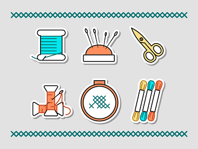 Cross stitch vector stickers flat handmade icon illustration sticker vector