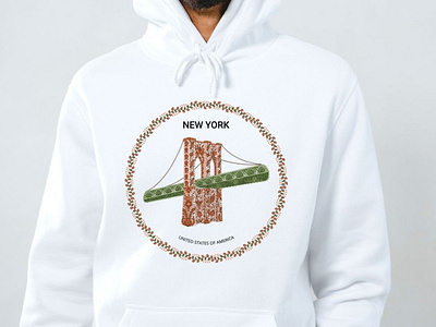 Brooklyn Bridge T-shirt print with folk ornaments