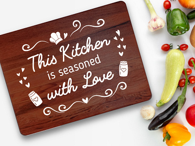 'This kitchen is seasoned with love' quote kitchen print branding design graphic design illustration kitchen print quote vector