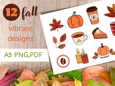 12 fall vibrant designs (sticker sheet)