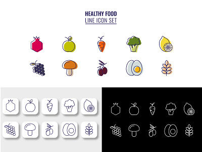 Healthy food outline icon set