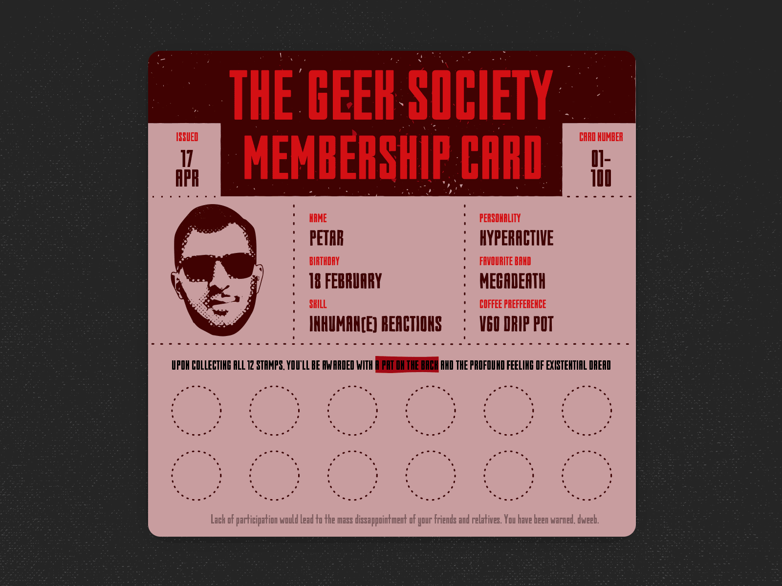 The Geek Society - Membership Card branding design graphic design graphic designing graphics halftone illustration illustrator poster print print design punk retro rustic typography vintage