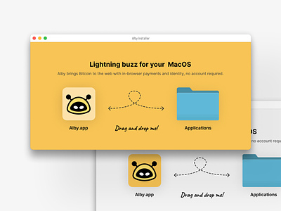 Alby MacOS – App Installer app app installer bitcoin branding design dmg installer illustration install installer interface logo product product design typography ui user interface ux web