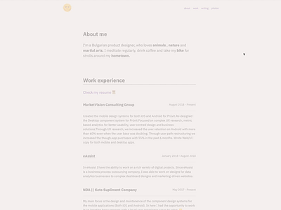 Portfolio Redesign – About page animation branding css css 3 design html 5 interface javascript motion personal website portfolio prototype typography ui user user experience user interface ux web website