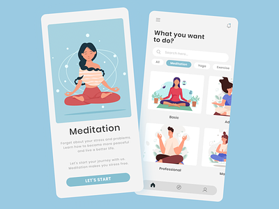 MEDITATION GURU app app design app ui blue color design exercise fitness home page meditation mobile onboarding screen presentation ui ux yoga