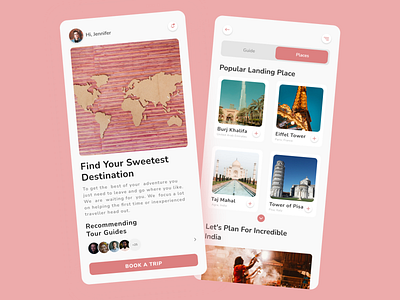 DREAM DESTINATION app app design app ui color design destination guide home page mobile onboarding screen places presentation red tour travel trip ui ux