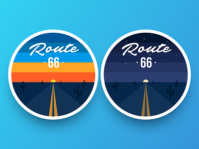 Route 66 retro badges desert moon night retro route 66 sketch sticker sun sunset vector vector art vintage