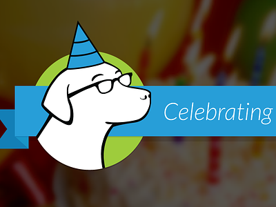 Chop Dawg is turning 5! 5th anniversary birthday cake choppy dog glasses hat lato logo ribbon