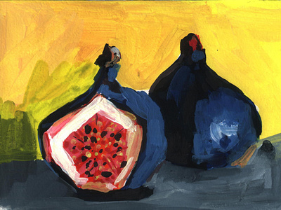 Figs acrylic blue figs fruit yellow