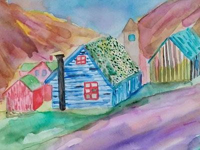Watercolor houses in Norway house illustration norway painting watercolor