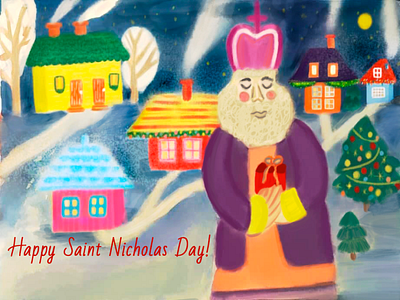 Happy Saint Nicholas Day! adobe illustrator evergreentree graphic design illustration invitation new year postard presents saint