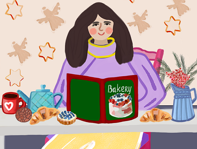 Baking with love bakery book cakes cookies girl illustration life sweet