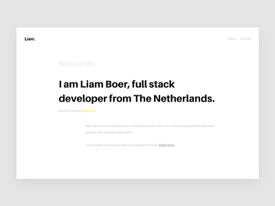 Liam Boer portfolio web design clean designer developer full stack header liam boer personal website portfolio ui white