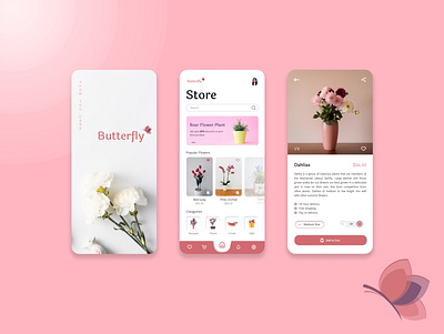 Butterfly - Flower delivery App app design butterfly design flower flower delivery graphic design hci icon illustration plant ui ui design uiux design ux vector