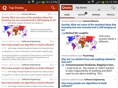 Quora (Side By Side) android androidify app design holo holoify interface mailbox side by side ui
