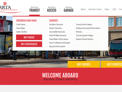 Red Rose Transit Authority bus transit ui ux web design website