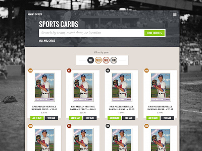 Kevin's Tickets - Cards baseball design sports tickets ui user interface web design