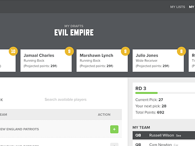 Draft App WIP fantasy football flat flat ui nfl