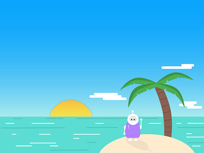 Lonely Robot alone blue clouds empty state illustration island mobile app ocean palm trees robot sky sun