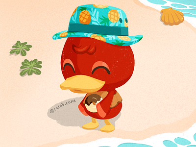 Bill wearing a bucket hat acnh animal crossing bill carob.cake character duck illustration procreate