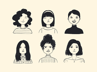 Female avatars avatar bundle character collection customize doodle drawing female illustration retro