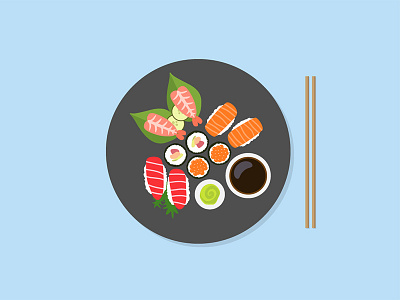 Sushi plate food illustration japanese plate sushi vector
