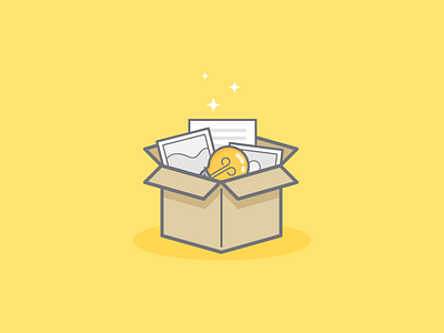 What's in the box?! box bulb icon illustration sparkle