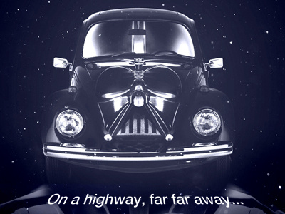 Darth Wagen beetle black car dart darth illustration poster retro space star vader volkswagen vw wagen wars