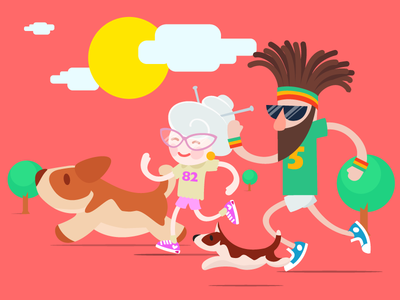 Run with your dog 2 athlete dog flat friskies granny hipster illustration marathon purina run runner