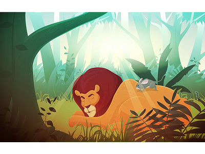 The lion and the mouse aesop animals cartoon fable forest illustration jungle lion mouse tale
