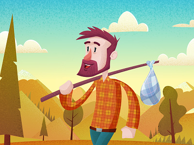 A Walk beard character fairy illustration man mountains tale vector walk walking woods