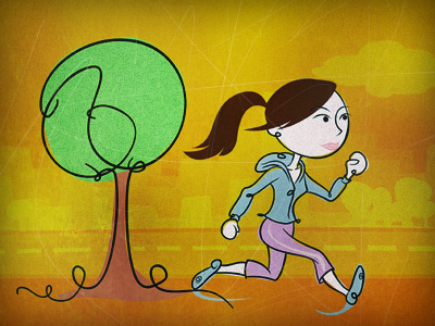 Sunset run activity character cityscape fitness girl health illustration run runner running sports street tree vector
