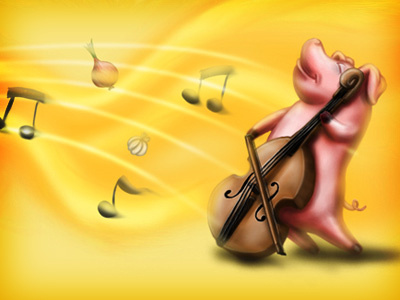 Pork symfony character food illustration music notes pig pork recipe violin