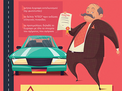 The car dealer bald canny car cartoon certification character dealer fat funny illustration moustache tie