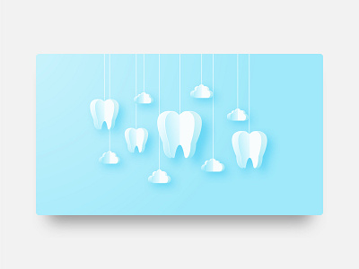 Paper cut out illlusration of teeth background background blue clouds dentists design graphic illustration paper cut pastel teeth tooth vector white