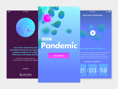 BBC Pandemic App Design app application dark ui design interface light ui medical slider timer tracking ui virus