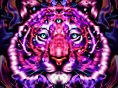 Psychedelic Tiger color dream fantasy illustration psychedelic tiger