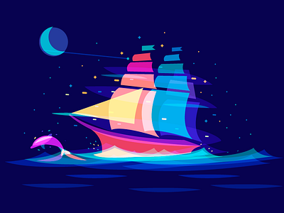 Dream Ship dolphin dream night ocean overlay sail ship wave