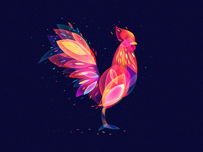 Fantastic Rooster fire flame light overlay rooster snow