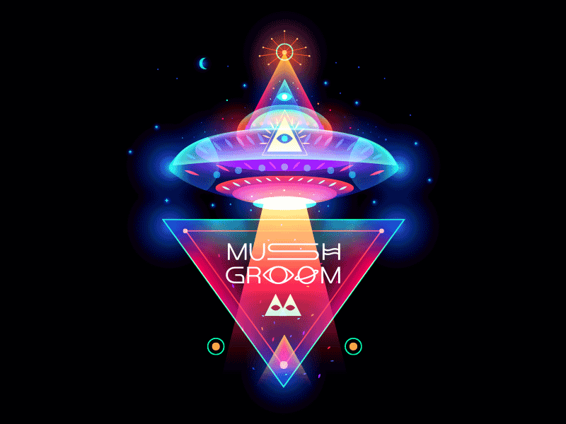 Mushgroom Logo + Illustration eye mushgroom music mystic psychedelic triangle ufo