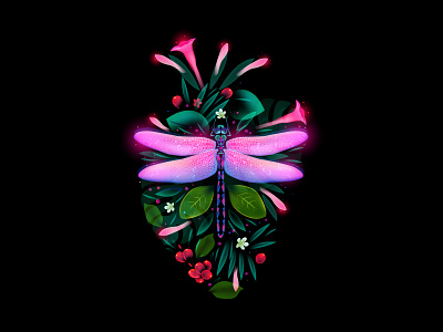 Beauty Of The Moment (static) dragonfly dream fantasy flowers heart light