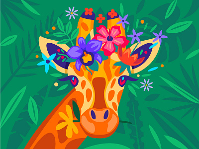Giraffe flowers giraffe illustration jungle positive