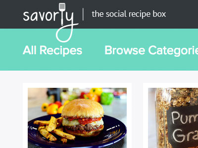 Savorly (Beta) box card curvy flat logo navigation recipe savory spatula