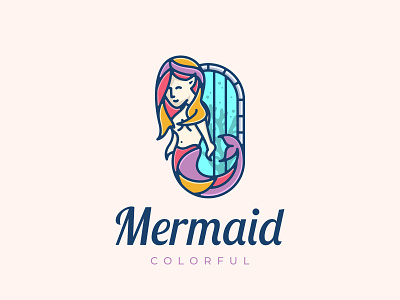 Colorful Mermaid Logo Design art background card cartoon cute design fantasy fish girl graphic icon illustration isolated logo mermaid poster sea symbol tail vector