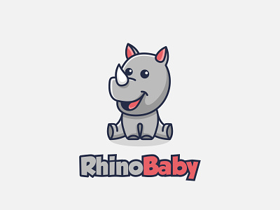 Rhino Baby Logo Design african animal art baby cartoon character cute design funny happy icon illustration isolated logo mammal mascot nature rhino vector wildlife
