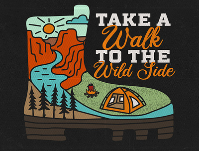 Take a Walk To The Wild Side Badge adventure badge boots camping camping logo creative logo creative market emblem mountain retro vector vintage