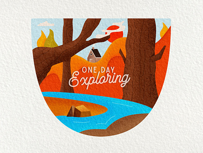 One Day Exploring Badge Illustration adventure badge camping design emblem explore explorer exploring illustration landscape logo textured textures vector vintage