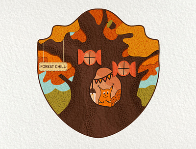 Forest Chill | Retro Badge Design adventure badge camping cute design emblem flat forest graphic design illustration logo squirrel textured textures vector vintage